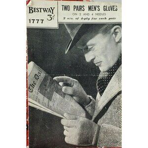 1940s Knitting Pattern Men's Gloves Two Patterns Bestway UK VTG Ephemera #1777